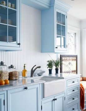 painted blue cabinets orb hardware bhg